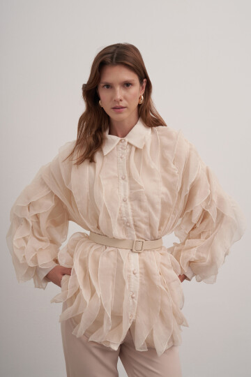 Ruffle Detailed Belted Shirt