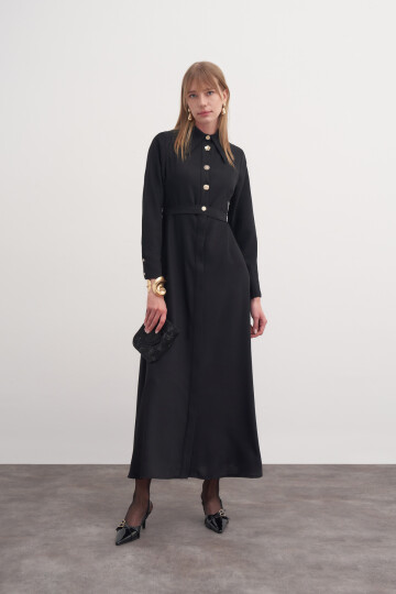 Button Detailed Crepe Dress