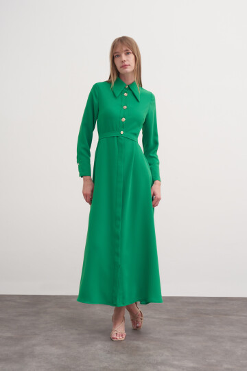 Button Detailed Crepe Dress