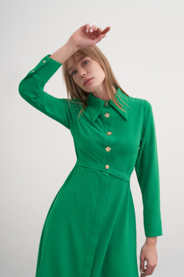 Button Detailed Crepe Dress