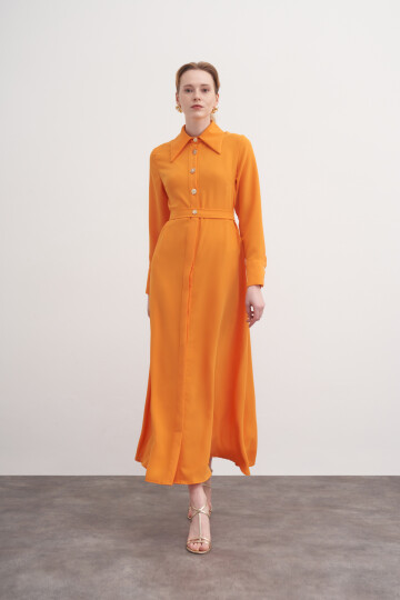 Button Detailed Crepe Dress