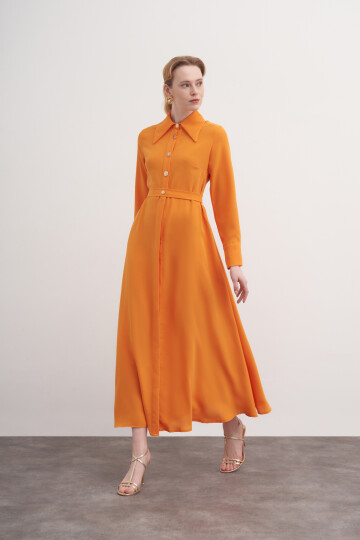 Button Detailed Crepe Dress