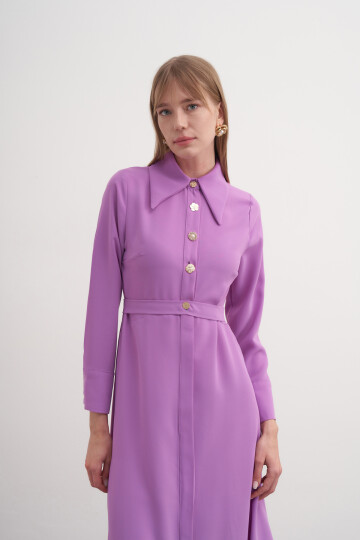 Button Detailed Crepe Dress