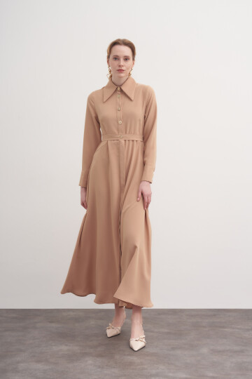 Button Detailed Crepe Dress