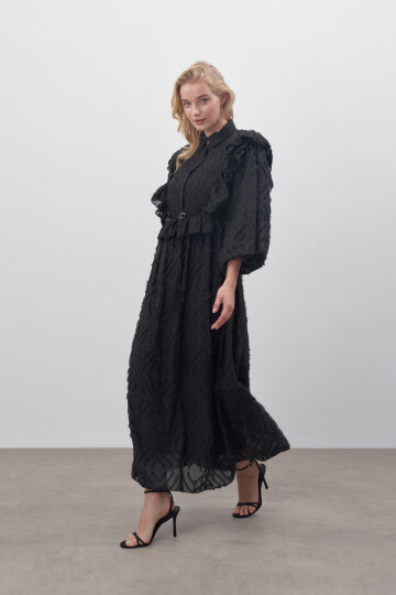 Ruffle Detailed Chiffon Dress