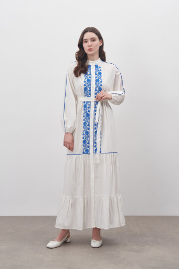 Linen Dress with Embroidery Detail