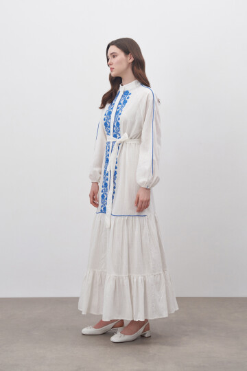 Linen Dress with Embroidery Detail