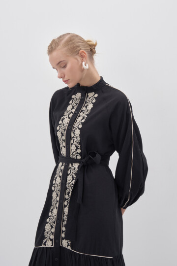 Linen Dress with Embroidery Detail