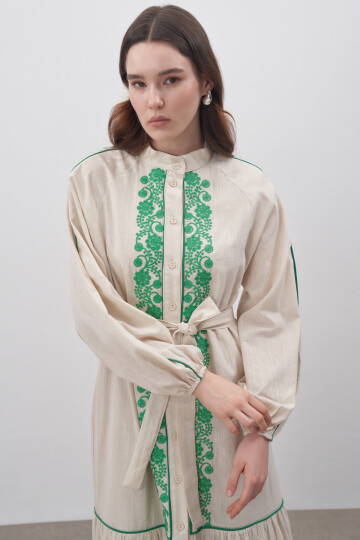 Linen Dress with Embroidery Detail