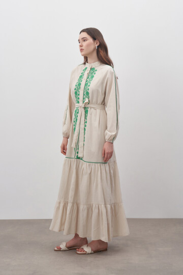 Linen Dress with Embroidery Detail