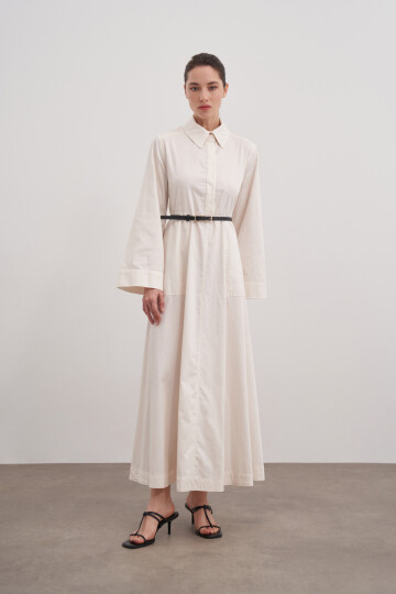 Poplin Dress with Leather Belt