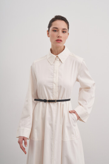 Poplin Dress with Leather Belt