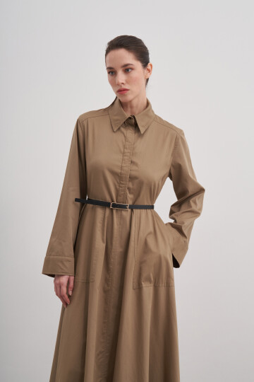 Poplin Dress with Leather Belt