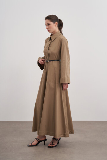 Poplin Dress with Leather Belt