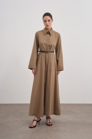 Poplin Dress with Leather Belt