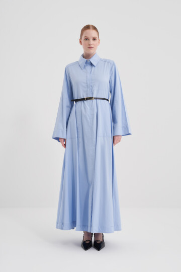 Poplin Dress with Leather Belt