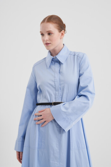 Poplin Dress with Leather Belt