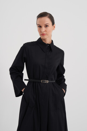 Poplin Dress with Leather Belt