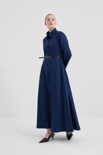 Poplin Dress with Leather Belt