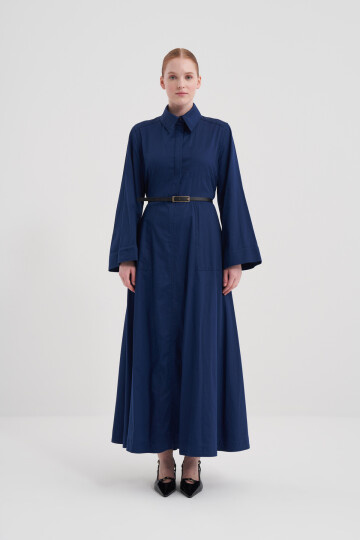 Poplin Dress with Leather Belt