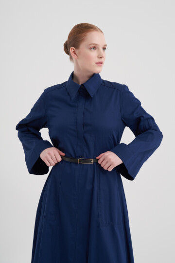 Poplin Dress with Leather Belt