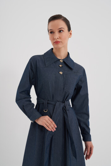 Belted Halter Button Denim Dress