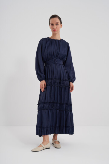 Ruffle Detailed Pleated Dress