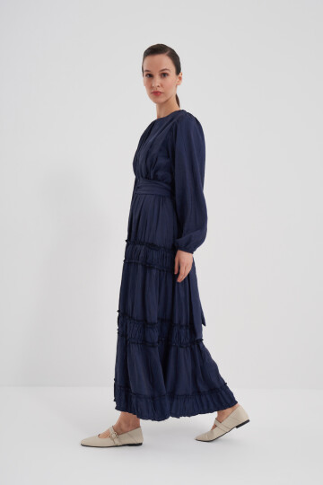 Ruffle Detailed Pleated Dress