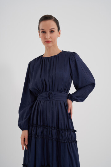 Ruffle Detailed Pleated Dress