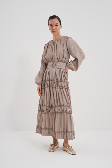 Ruffle Detailed Pleated Dress