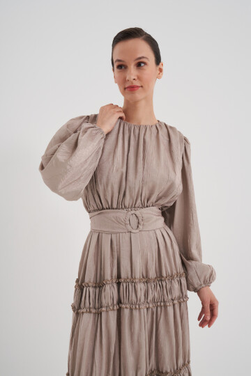 Ruffle Detailed Pleated Dress