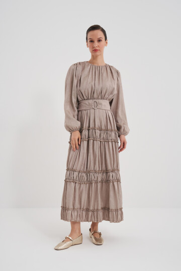 Ruffle Detailed Pleated Dress