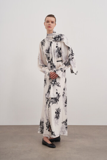 Shawl Collar Patterned Dress