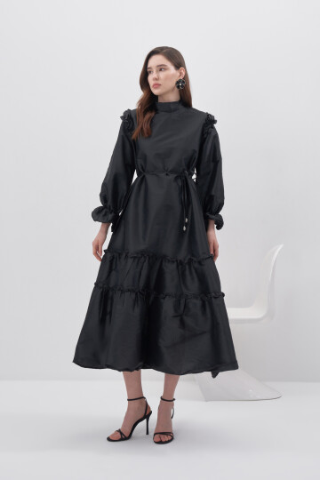 Ruffle Detailed Taffeta Dress