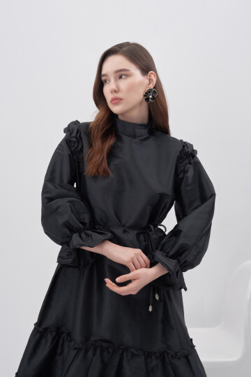 Ruffle Detailed Taffeta Dress