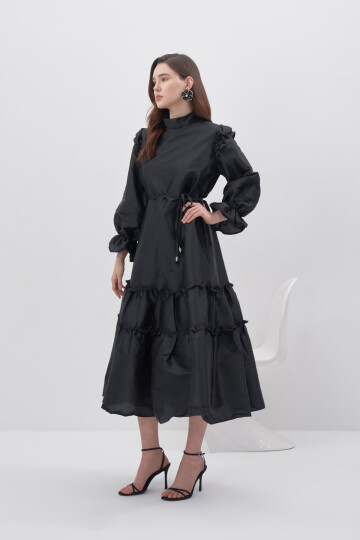 Ruffle Detailed Taffeta Dress