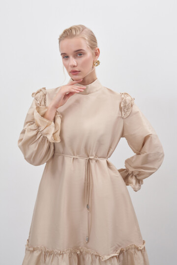 Ruffle Detailed Taffeta Dress