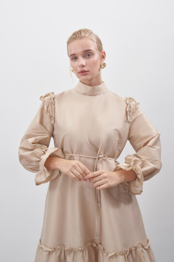 Ruffle Detailed Taffeta Dress