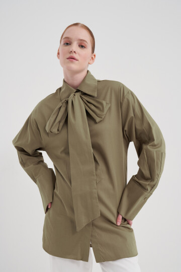 Poplin Shirt with Scarf