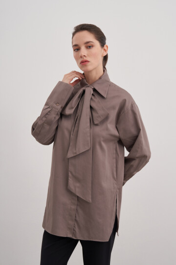 Poplin Shirt with Scarf