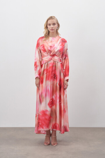 Rose Patterned Satin Dress