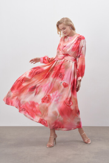 Rose Patterned Satin Dress