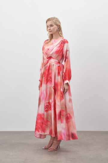 Rose Patterned Satin Dress