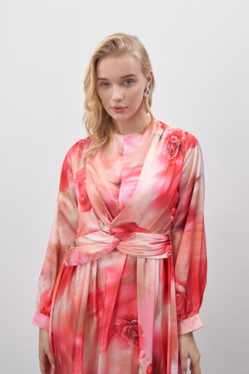 Rose Patterned Satin Dress