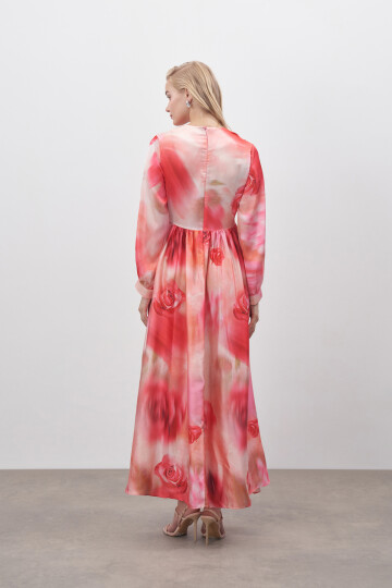 Rose Patterned Satin Dress