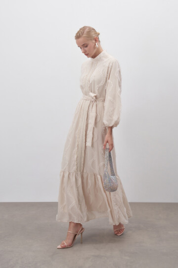 Guipure Detailed Chiffon Dress