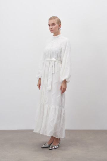 Guipure Detailed Chiffon Dress