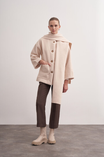 Shawl Detailed Hooded Coat