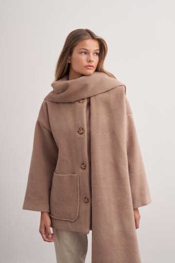 Shawl Detailed Hooded Coat