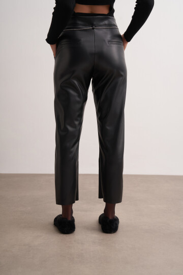 Stitched Leather Trousers with Chain Belt